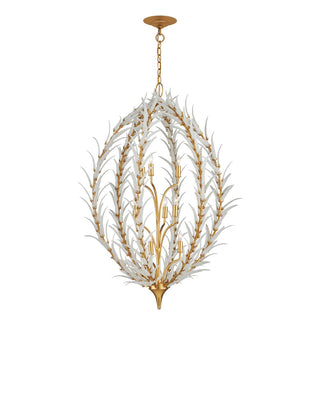 Leda Nine Light Chandelier in Antique Gold Leaf / Antique Gold / White