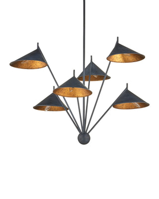 Serpa Six Light Chandelier in French Black / Gold Leaf