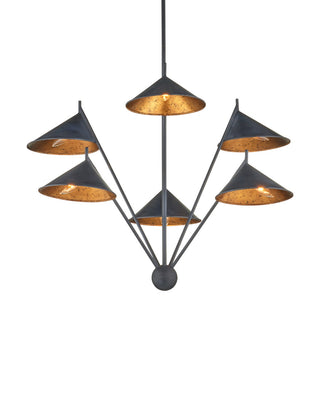 Serpa Six Light Chandelier in French Black / Gold Leaf