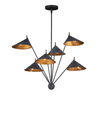 Serpa Six Light Chandelier in French Black / Gold Leaf