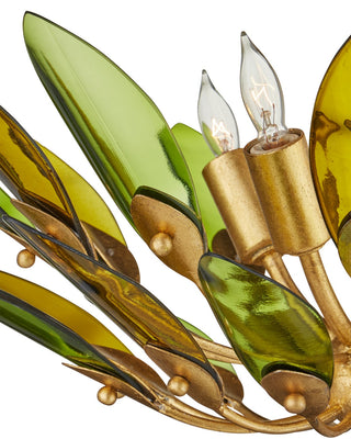 Selavy Four Light Semi-Flush Mount in Green / Contemporary Gold Leaf / Contemporary Gold