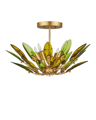 Selavy Four Light Semi-Flush Mount in Green / Contemporary Gold Leaf / Contemporary Gold