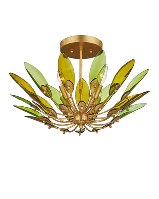 Selavy Four Light Semi-Flush Mount in Green / Contemporary Gold Leaf / Contemporary Gold