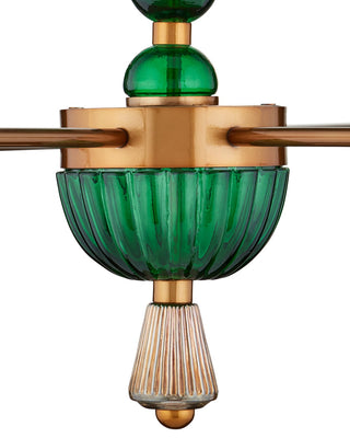 Grasmere Six Light Chandelier in Green / Aged Gold / Gold Luster
