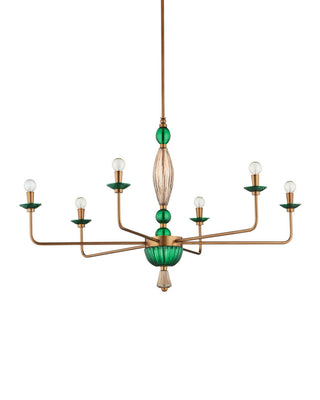 Grasmere Six Light Chandelier in Green / Aged Gold / Gold Luster