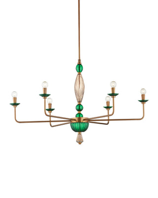 Grasmere Six Light Chandelier in Green / Aged Gold / Gold Luster