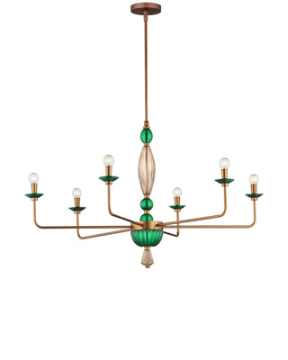 Grasmere Six Light Chandelier in Green / Aged Gold / Gold Luster