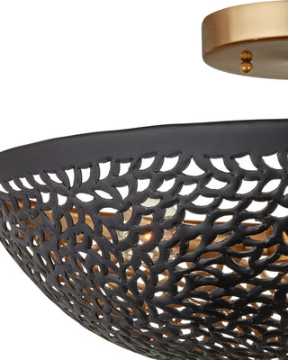 Jali Three Light Semi-Flush Mount in Black / Brass Antique