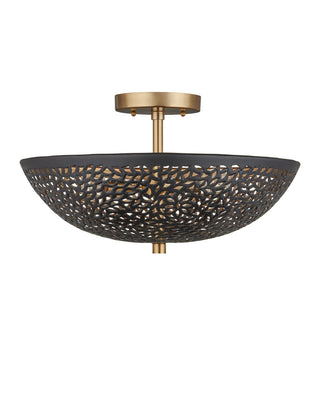 Jali Three Light Semi-Flush Mount in Black / Brass Antique