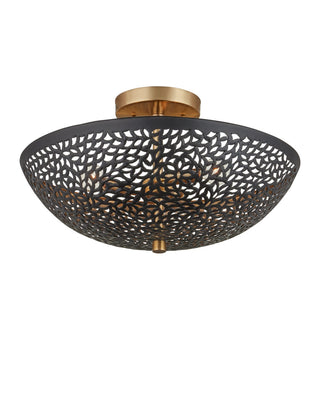 Jali Three Light Semi-Flush Mount in Black / Brass Antique