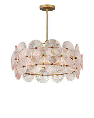 Whirlwind Six Light Chandelier in Pale Pink / Brass