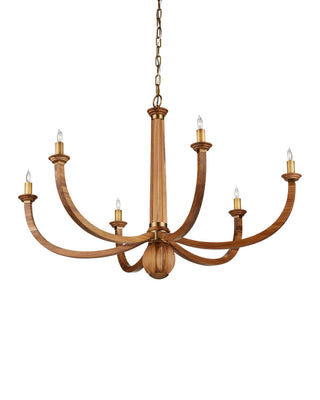 Woodcroft Six Light Chandelier in Natural / Antique Brass