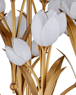 Glazen LED Chandelier in Polished Antique Brass / White