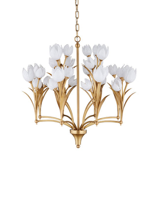 Glazen LED Chandelier in Polished Antique Brass / White