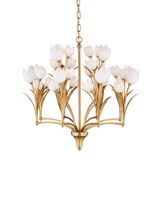 Glazen LED Chandelier in Polished Antique Brass / White