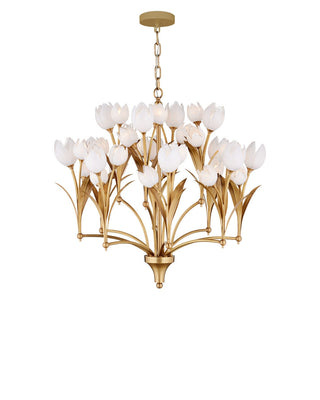 Glazen LED Chandelier in Polished Antique Brass / White