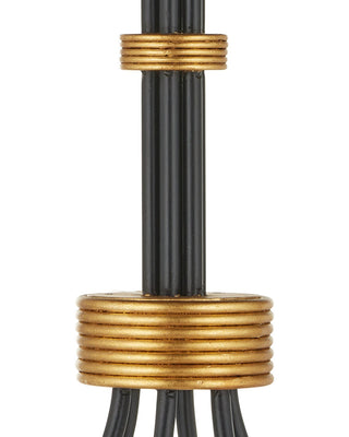 Lawton Six Light Chandelier in Satin Black / Contemporary Gold Leaf