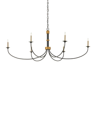 Lawton Six Light Chandelier in Satin Black / Contemporary Gold Leaf