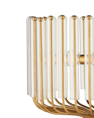 Faraday Three Light Chandelier in Brushed Brass / Clear