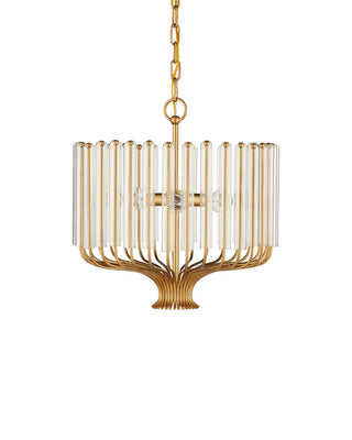 Faraday Three Light Chandelier in Brushed Brass / Clear