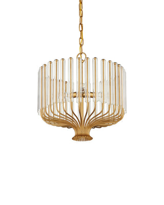 Faraday Three Light Chandelier in Brushed Brass / Clear