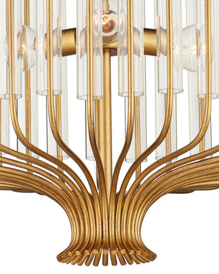 Faraday Three Light Chandelier in Brushed Brass / Clear