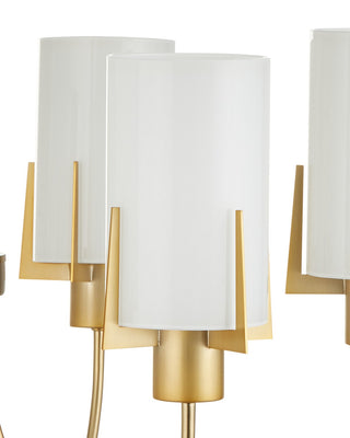 Macklin Six Light Chandelier in Brass / White