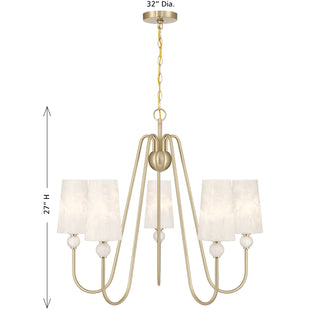 Sheldon Five Light Chandelier in Noble Brass