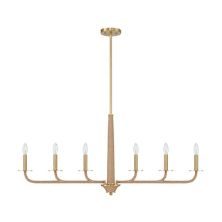 Cannon Six Light Chandelier in Warm Brass and Rope