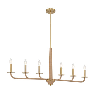 Cannon Six Light Chandelier in Warm Brass and Rope