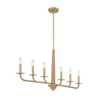 Cannon Six Light Chandelier in Warm Brass and Rope