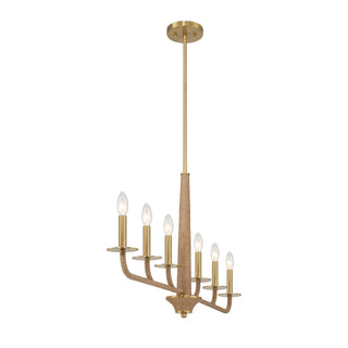 Cannon Six Light Chandelier in Warm Brass and Rope