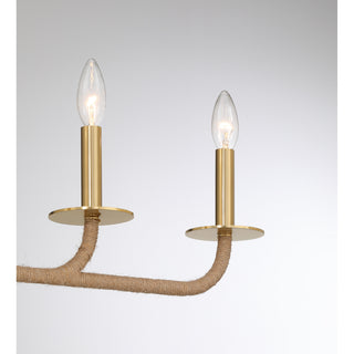 Cannon Six Light Chandelier in Warm Brass and Rope