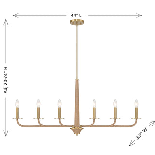 Cannon Six Light Chandelier in Warm Brass and Rope