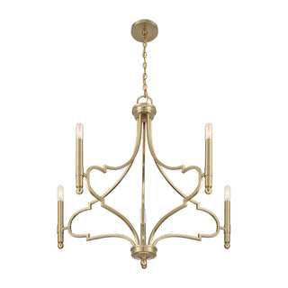 Woodlawn Five Light Chandelier in Noble Brass