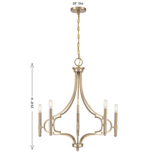 Woodlawn Five Light Chandelier in Noble Brass