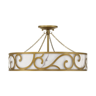 Halstead Six Light Semi-Flush Mount in Antique Patina