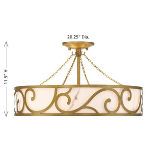 Halstead Six Light Semi-Flush Mount in Antique Patina