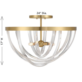 Jennings Four Light Semi-Flush Mount in Warm Brass