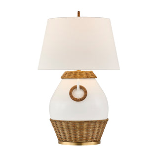Penelope One Light Table Lamp in White and Rattan