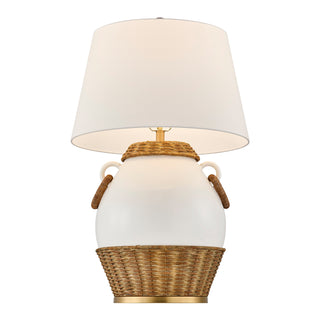 Penelope One Light Table Lamp in White and Rattan