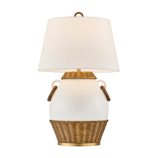 Penelope One Light Table Lamp in White and Rattan
