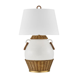 Penelope One Light Table Lamp in White and Rattan