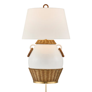 Penelope One Light Table Lamp in White and Rattan