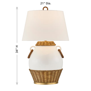 Penelope One Light Table Lamp in White and Rattan