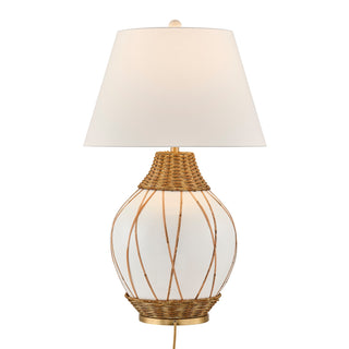 Josephine One Light Table Lamp in White and Rattan