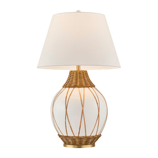 Josephine One Light Table Lamp in White and Rattan