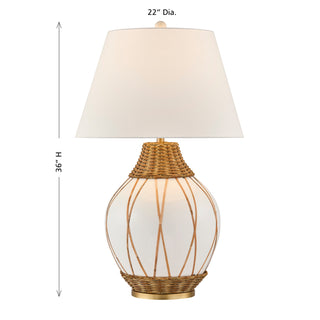 Josephine One Light Table Lamp in White and Rattan