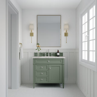 36 Inch Brittany Freestanding Vanity in Smokey Celadon / Victorian Silver Top