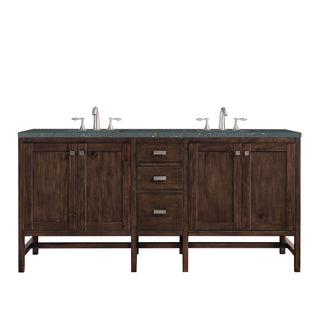 72 Inch Addison Freestanding Vanity in Mid-Century Acacia / Parisien Bleu Top